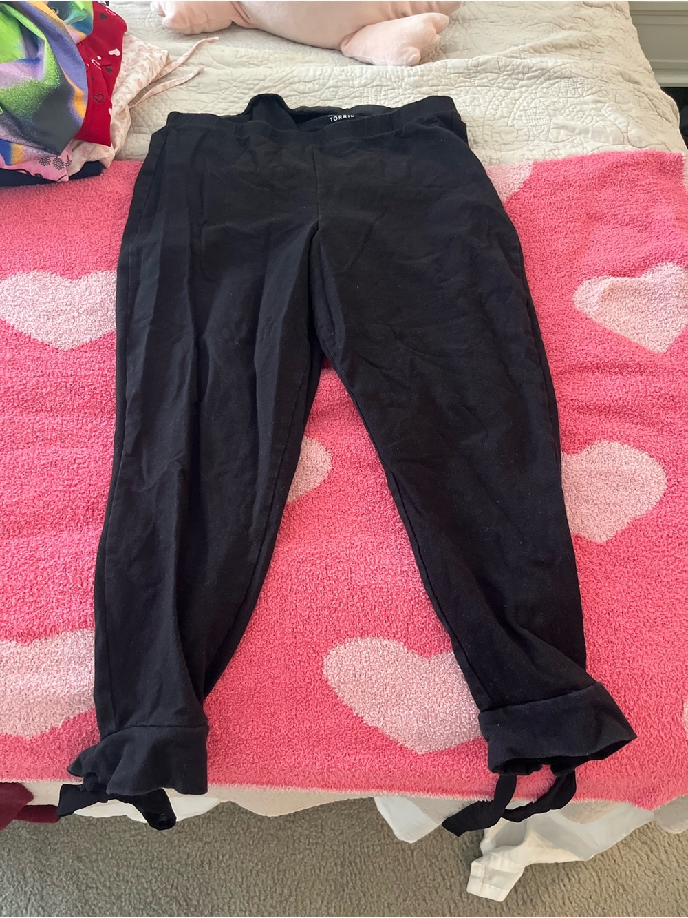 Black Cropped Casual Tie-Hem Leggings